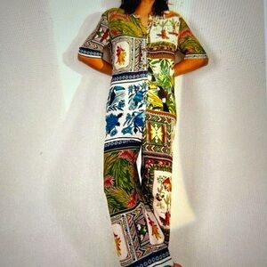 Farm Rio Mixed Scarf Patchwork Jumpsuit